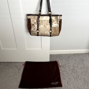 Coach Patchwork Tote Brown and Gold